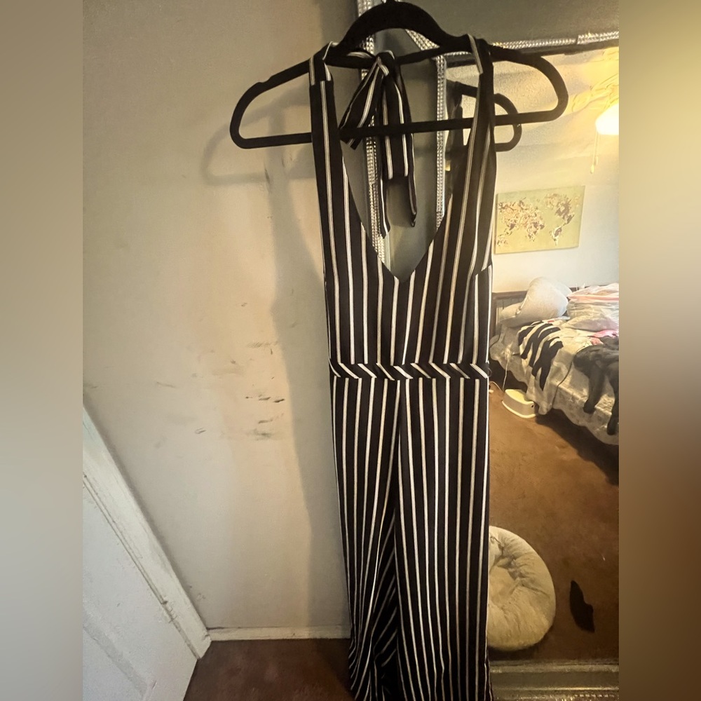 Open back stripe jumpsuit